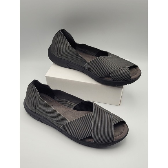 BareTraps Shoes - BareTraps Kami Women's Slip On Sandals Size 7.5 Gray Black Elastic Comfort Flats